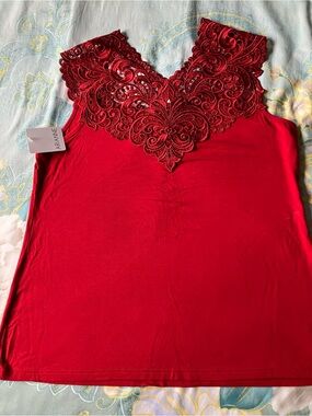 Arianne Red Lace V-Neck Sleep Tank